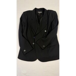 Liz Claiborne Collection Blazer 100% Wool Black 14 Double Breasted Vintage 90s